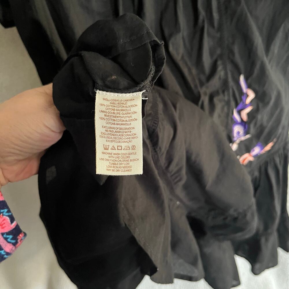 FREE PEOPLE black dress with purple and peach embroidery size XS 100% cotton - Picture 2 of 8